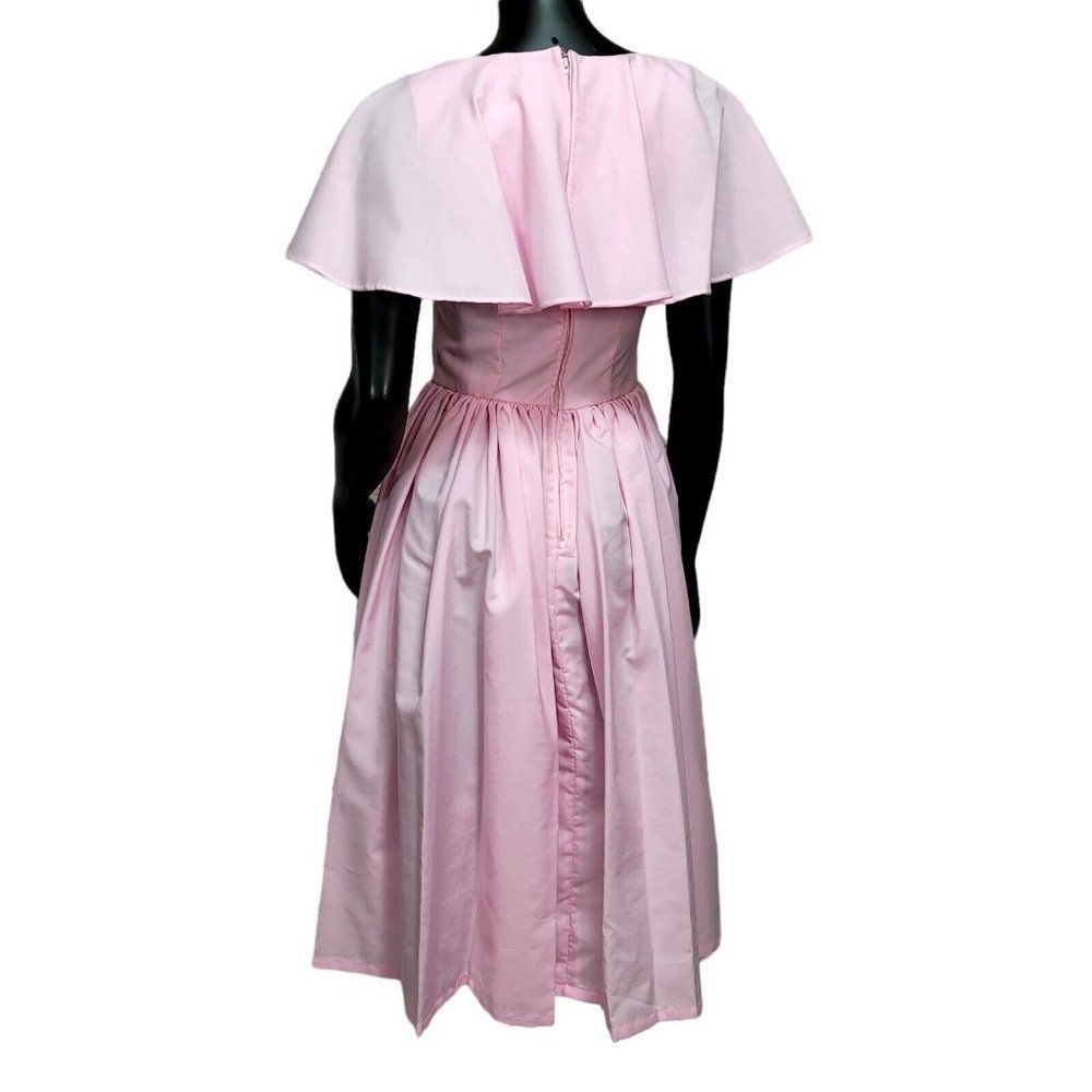 Vintage 70s Pink Ruffle Collar Swing Dancing Disco Day Dress Knee Length - Picture 6 of 8